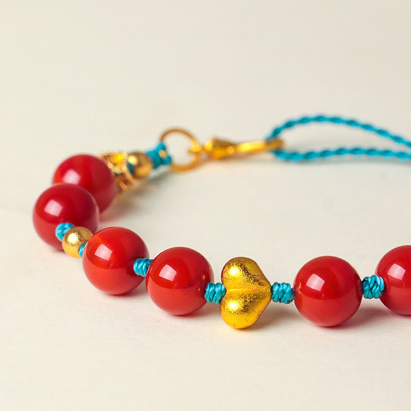 South Red Agate 8mm Beads Heart Fu Prosperity Braided String Bracelet
