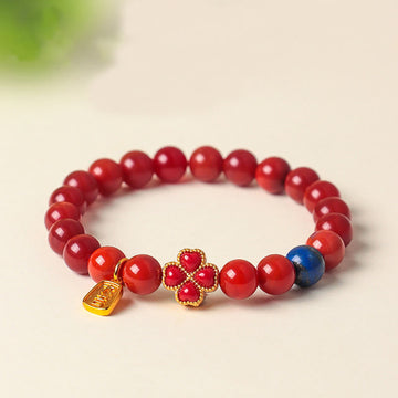 Lapis Lazuli Floral Four-Leaf Clover & Wu Lou Gourd Agate Beaded Bracelet