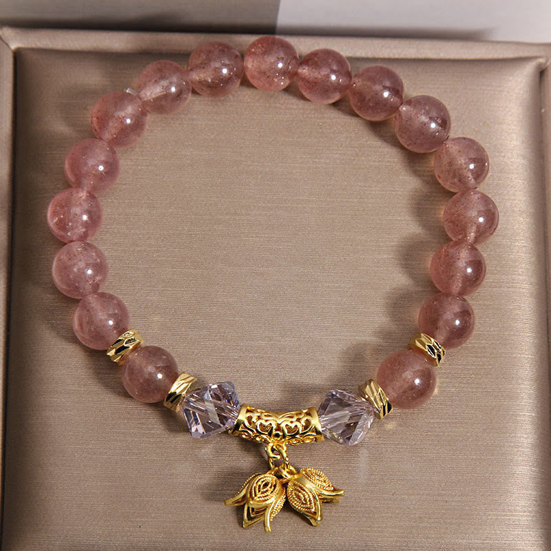 Natural Strawberry & Smoky Quartz Lily of the Valley Beaded Bracelet