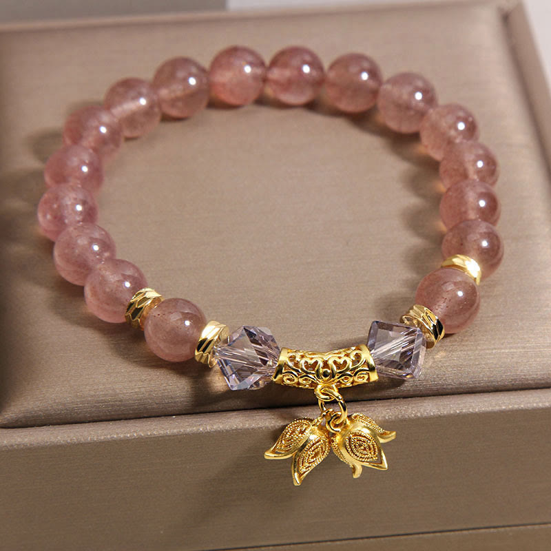 Natural Strawberry & Smoky Quartz Lily of the Valley Beaded Bracelet