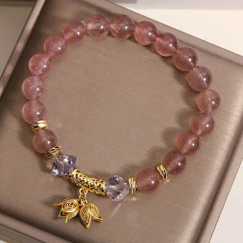 Natural Strawberry & Smoky Quartz Lily of the Valley Beaded Bracelet
