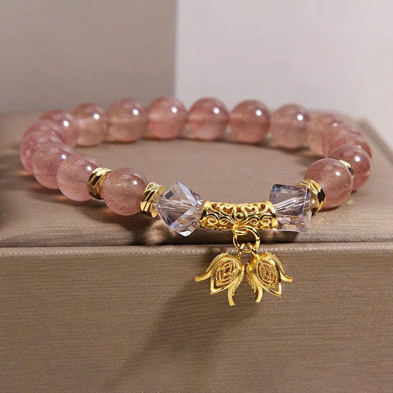 Natural Strawberry & Smoky Quartz Lily of the Valley Beaded Bracelet