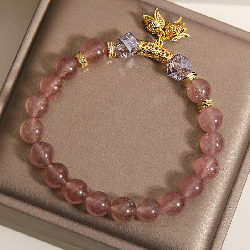 Natural Strawberry & Smoky Quartz Lily of the Valley Beaded Bracelet