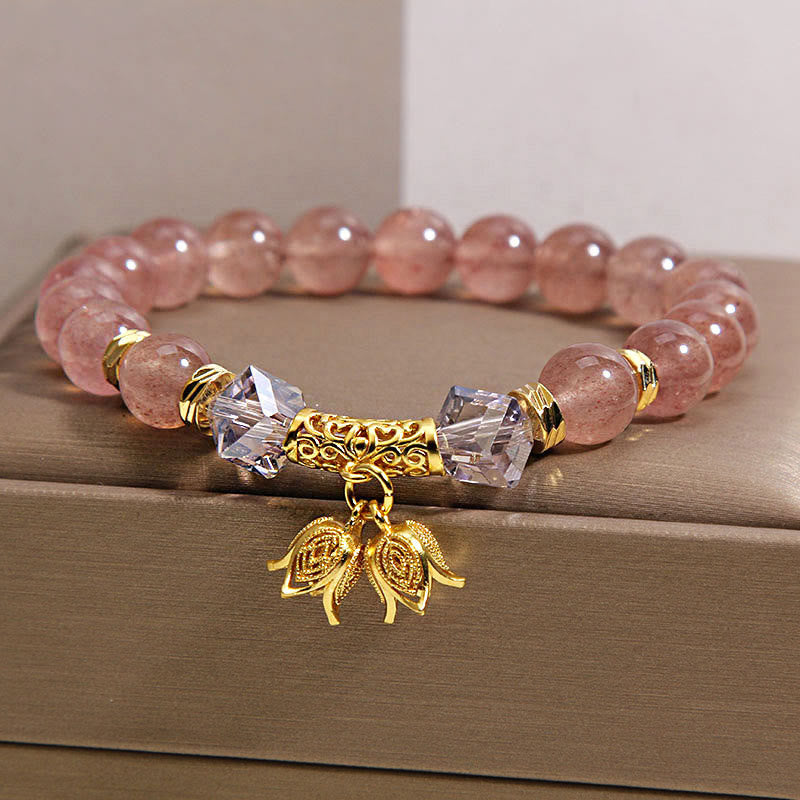 Natural Strawberry & Smoky Quartz Lily of the Valley Beaded Bracelet