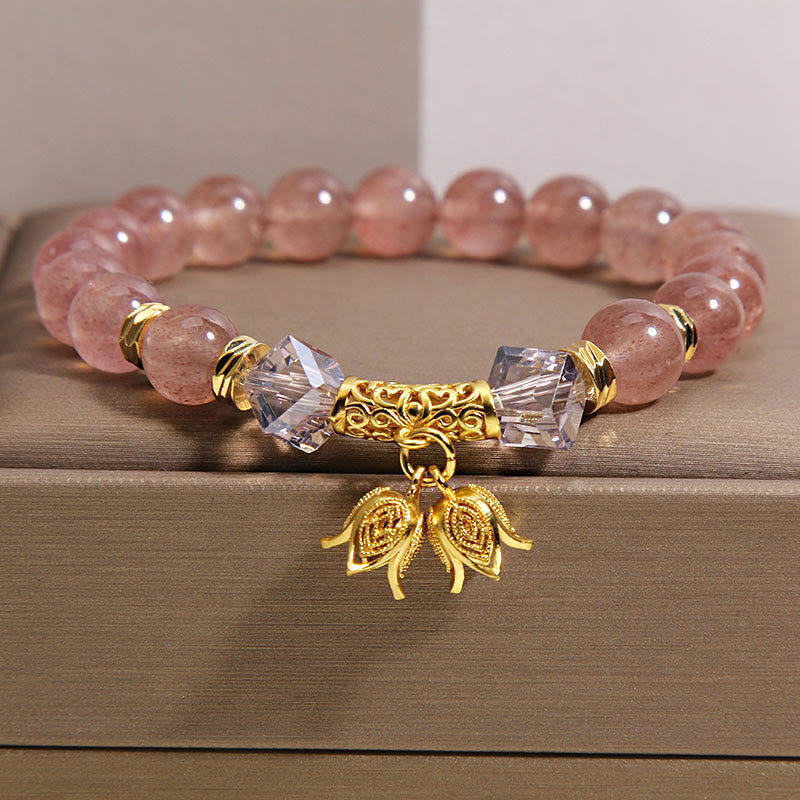Natural Strawberry & Smoky Quartz Lily of the Valley Beaded Bracelet