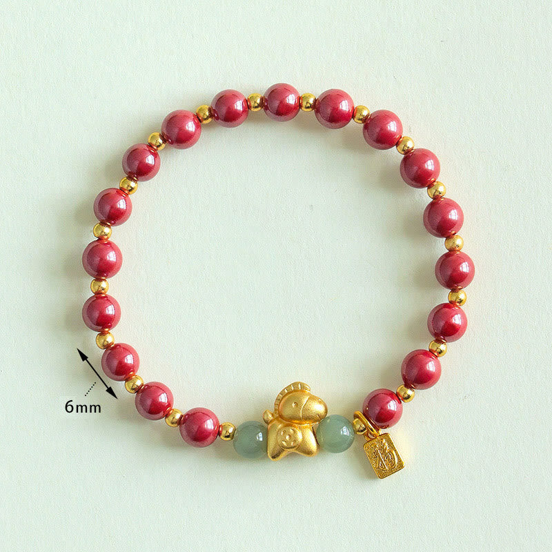 Zodiac Horse & Fu Symbol Cinnabar with Hetian Jade Blessing Bracelet
