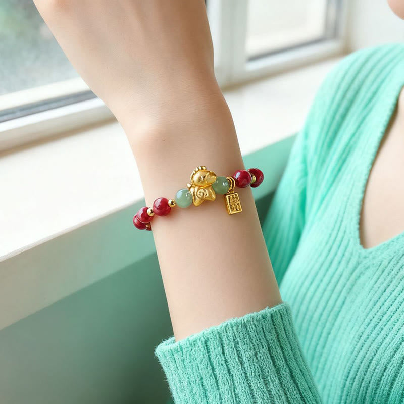 Zodiac Horse & Fu Symbol Cinnabar with Hetian Jade Blessing Bracelet