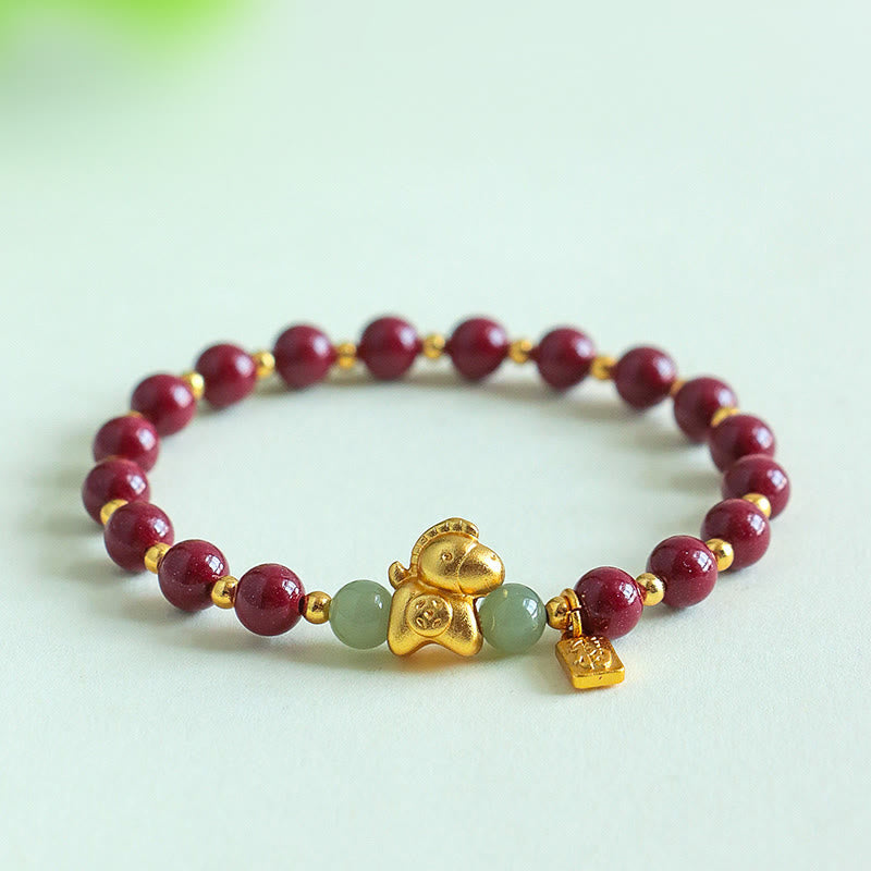 Zodiac Horse & Fu Symbol Cinnabar with Hetian Jade Blessing Bracelet
