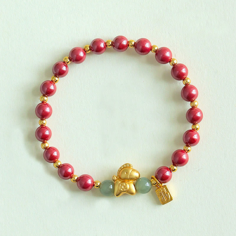 Zodiac Horse & Fu Symbol Cinnabar with Hetian Jade Blessing Bracelet