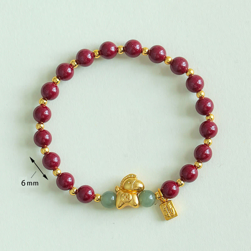 Zodiac Horse & Fu Symbol Cinnabar with Hetian Jade Blessing Bracelet