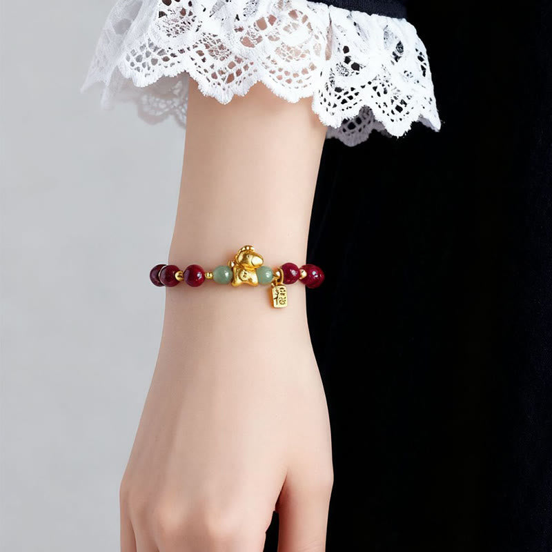 Zodiac Horse & Fu Symbol Cinnabar with Hetian Jade Blessing Bracelet