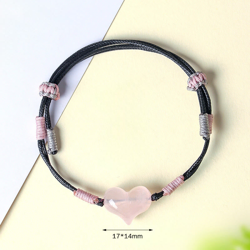 Natural Rose Quartz Heart Charm Braided String Bracelet for Gentle Connection