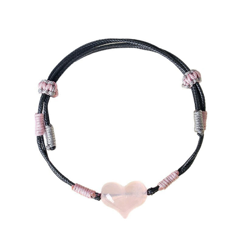 Natural Rose Quartz Heart Charm Braided String Bracelet for Gentle Connection
