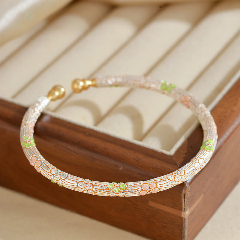 Copper Handmade Enamel Flower Open Luck Bracelet Bangle