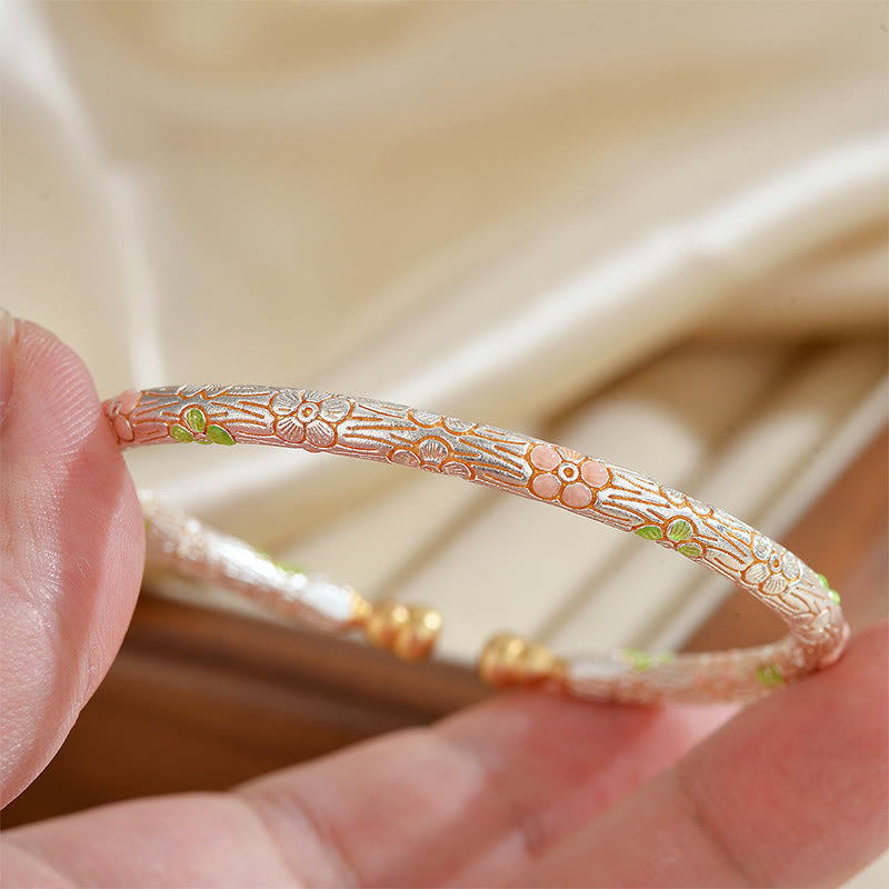 Copper Handmade Enamel Flower Open Luck Bracelet Bangle