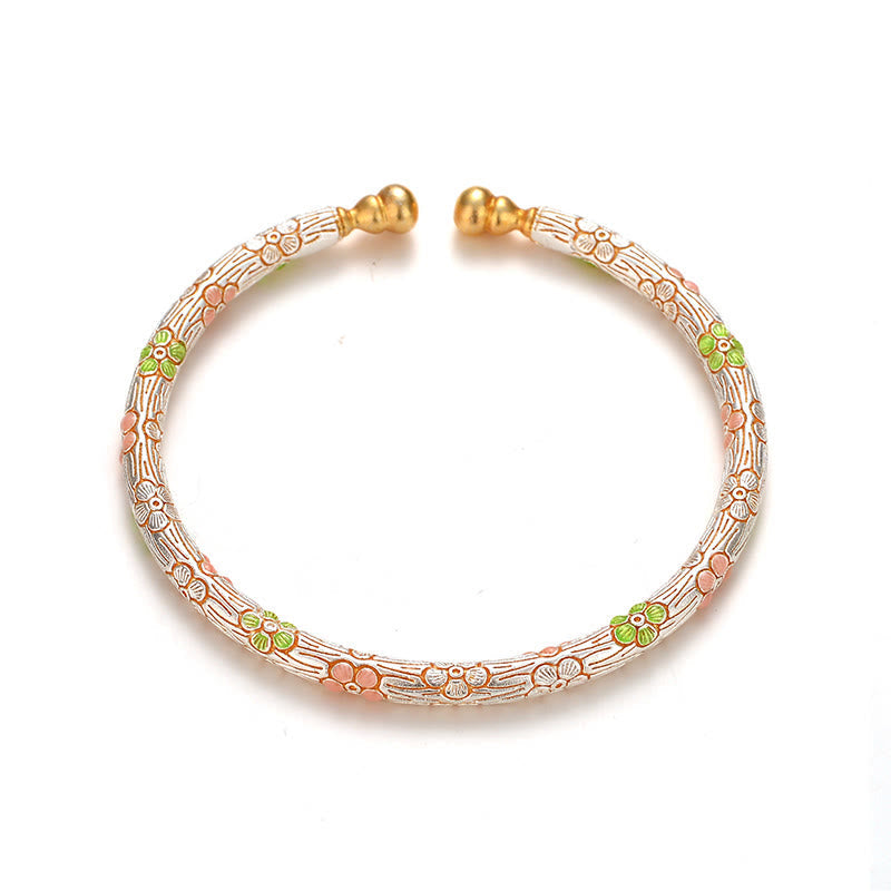 Copper Handmade Enamel Flower Open Luck Bracelet Bangle