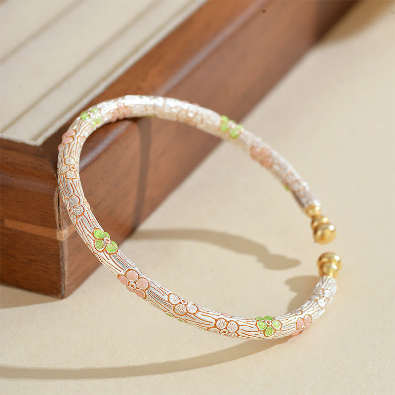 Copper Handmade Enamel Flower Open Luck Bracelet Bangle
