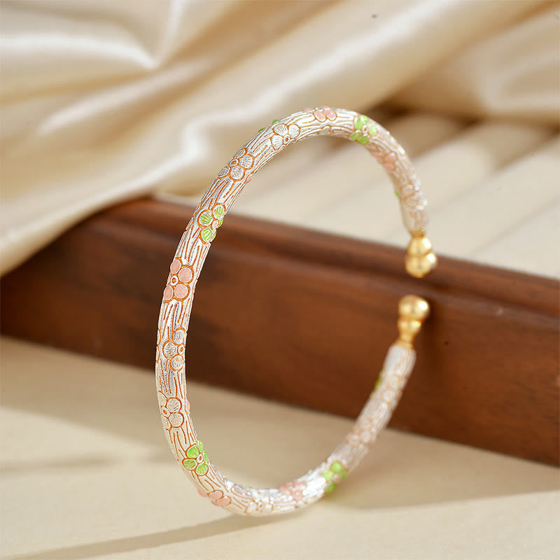 Copper Handmade Enamel Flower Open Luck Bracelet Bangle