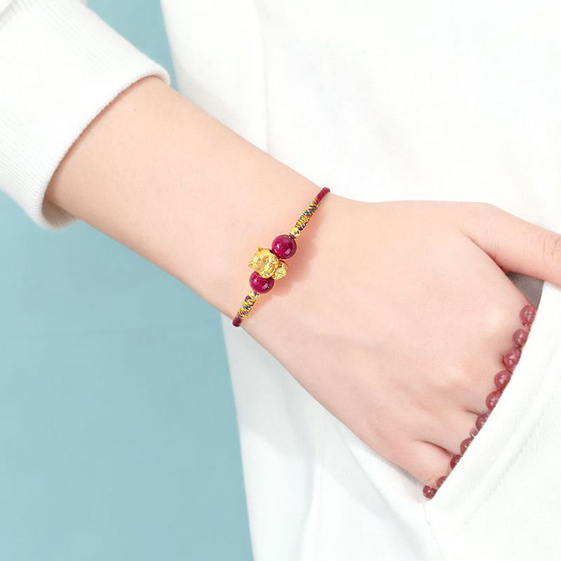 999 Sterling Silver Year of the Horse Fu Character Red String Cinnabar Luck Bracelet