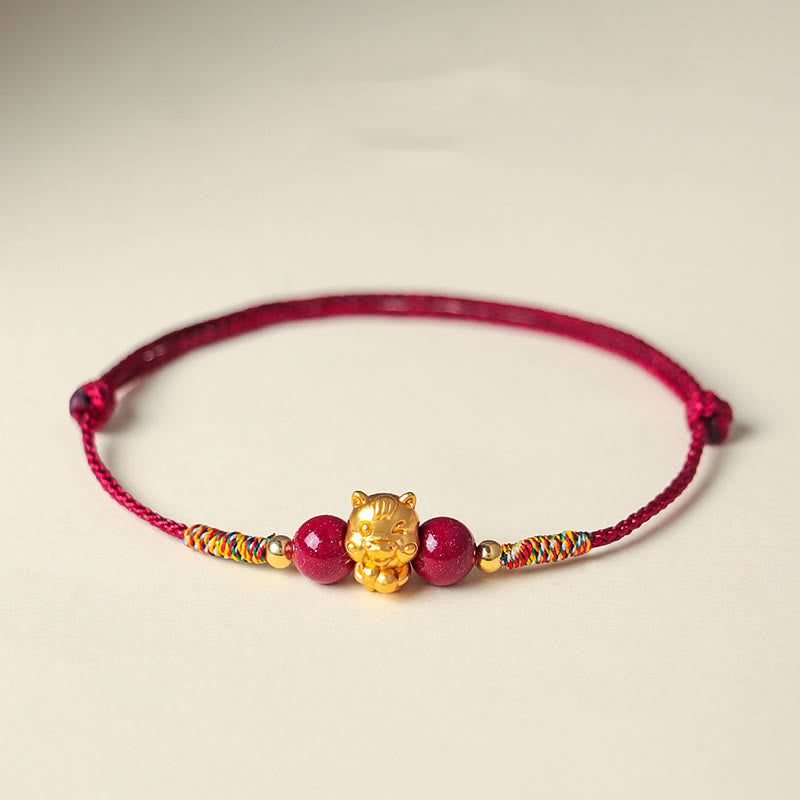 999 Sterling Silver Year of the Horse Fu Character Red String Cinnabar Luck Bracelet