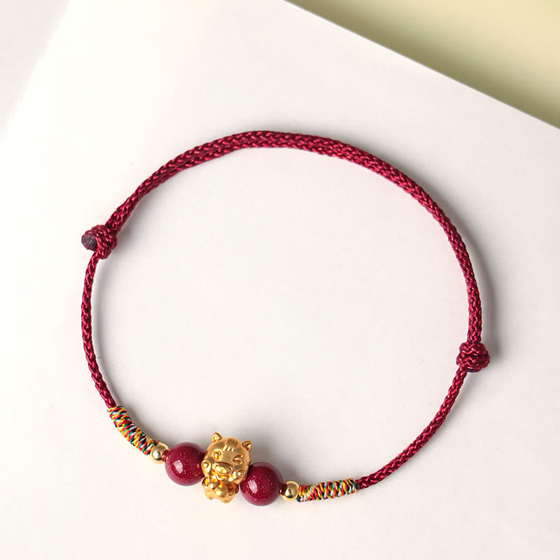 999 Sterling Silver Year of the Horse Fu Character Red String Cinnabar Luck Bracelet
