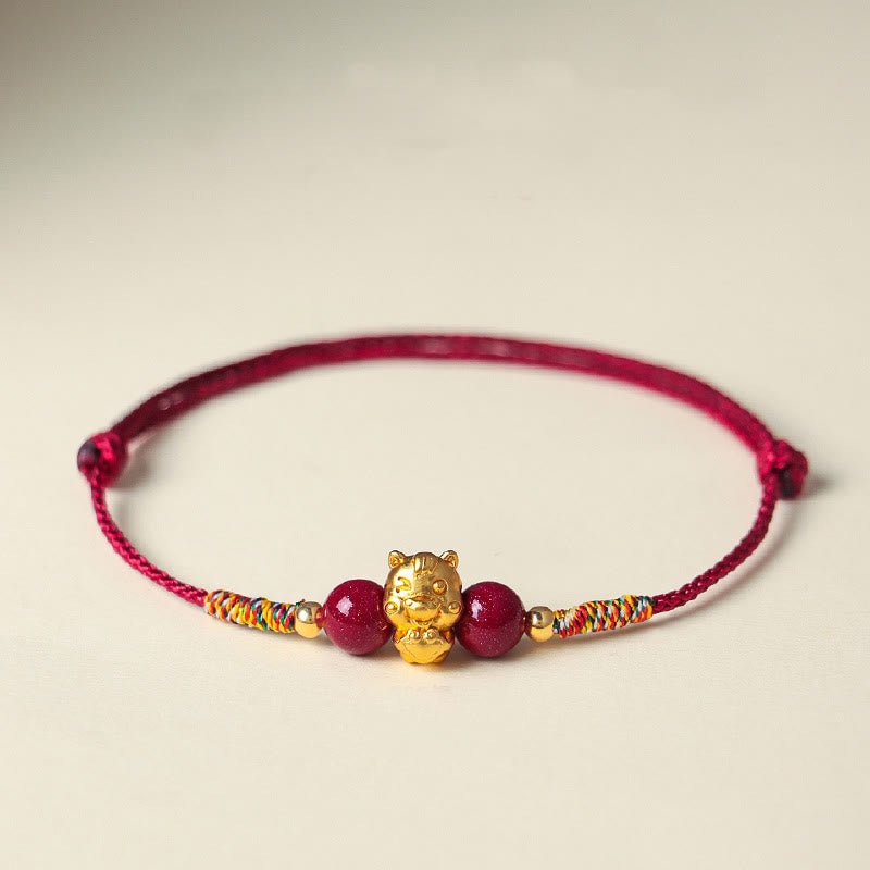 999 Sterling Silver Year of the Horse Fu Character Red String Cinnabar Luck Bracelet