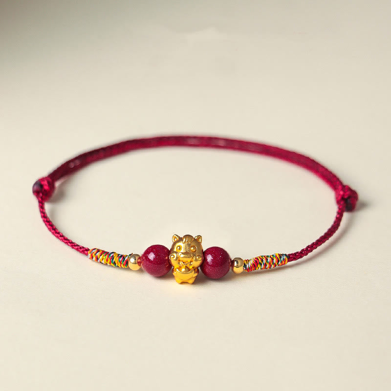 999 Sterling Silver Year of the Horse Fu Character Red String Cinnabar Luck Bracelet