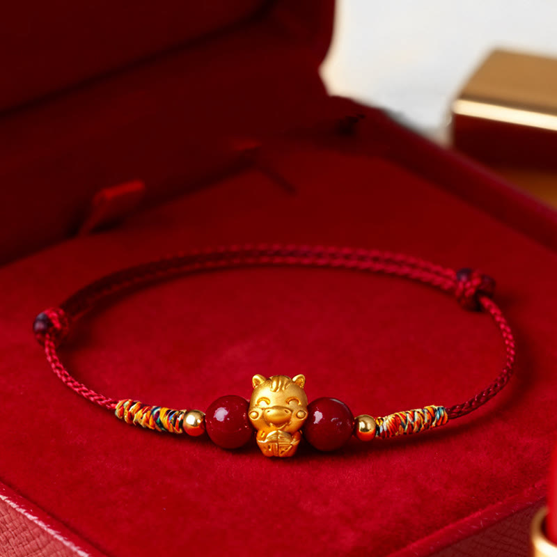 999 Sterling Silver Year of the Horse Fu Character Red String Cinnabar Luck Bracelet