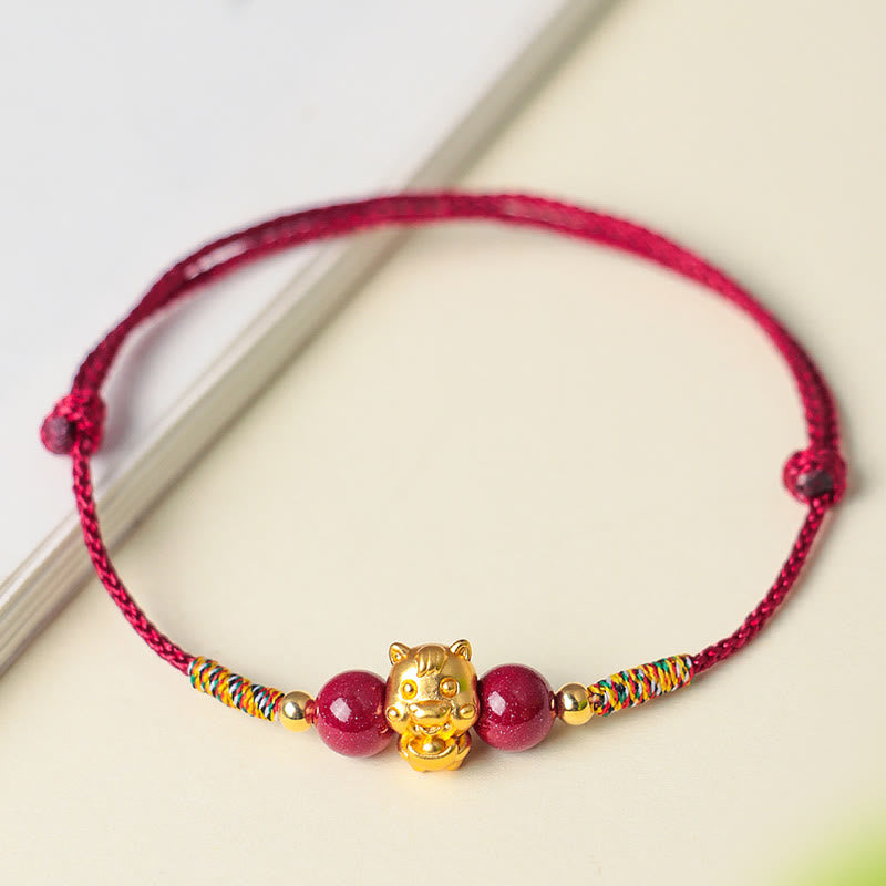 999 Sterling Silver Year of the Horse Fu Character Red String Cinnabar Luck Bracelet