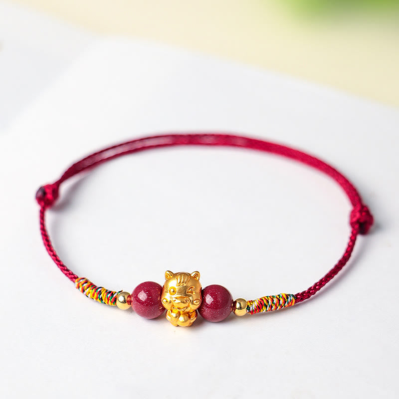 999 Sterling Silver Year of the Horse Fu Character Red String Cinnabar Luck Bracelet