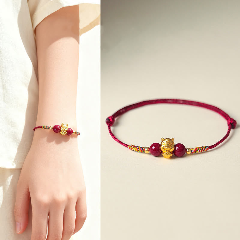 999 Sterling Silver Year of the Horse Fu Character Red String Cinnabar Luck Bracelet