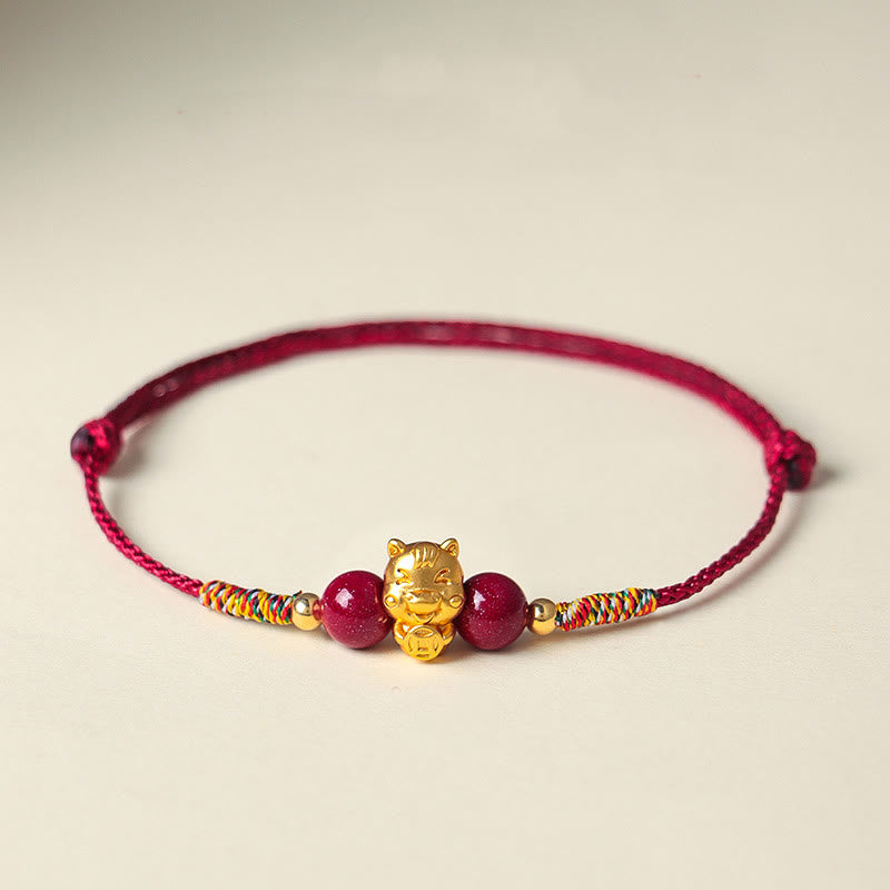 999 Sterling Silver Year of the Horse Fu Character Red String Cinnabar Luck Bracelet
