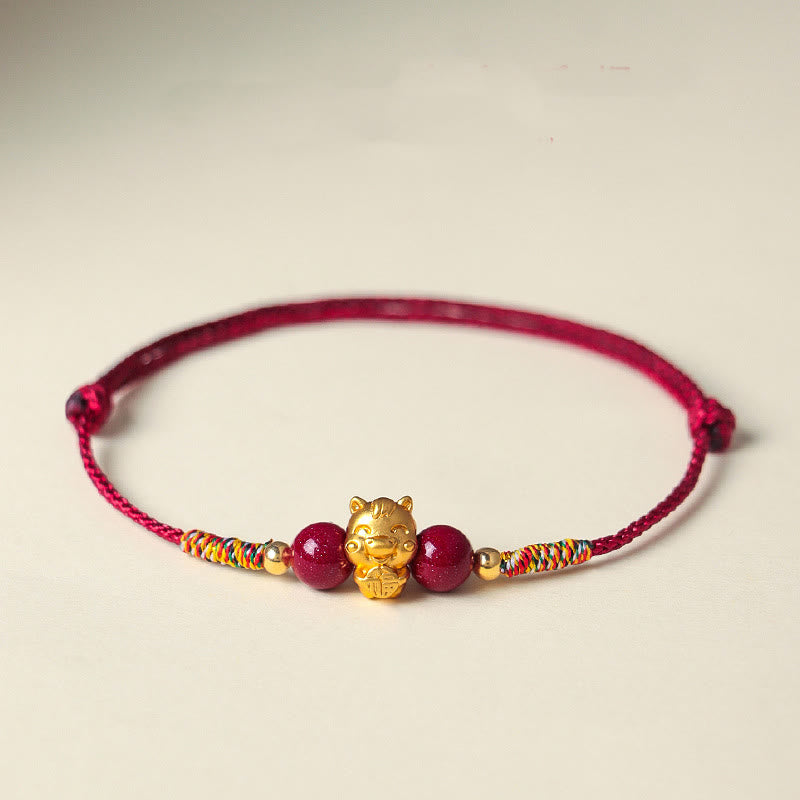 999 Sterling Silver Year of the Horse Fu Character Red String Cinnabar Luck Bracelet