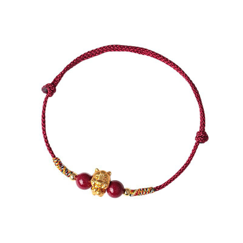 999 Sterling Silver Year of the Horse Fu Character Red String Cinnabar Luck Bracelet