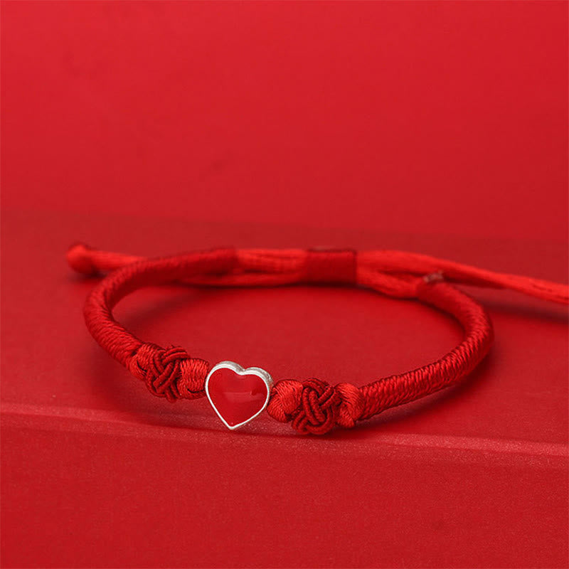 999 Fine Silver 3D Heart Red String Connection Bracelet