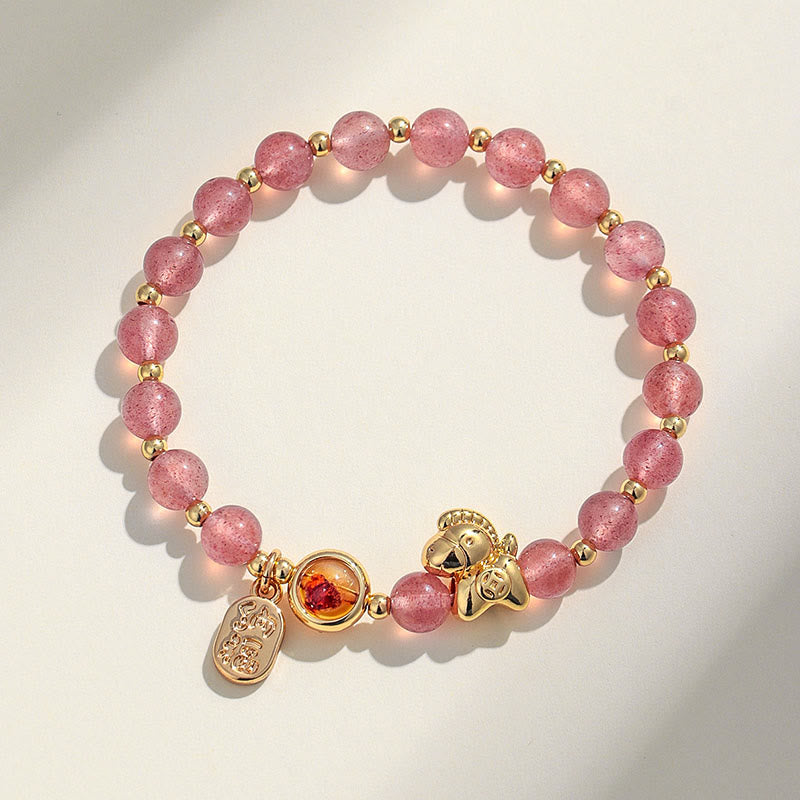 Zodiac Horse Red String Bracelet with Strawberry Quartz Citrine and Agate