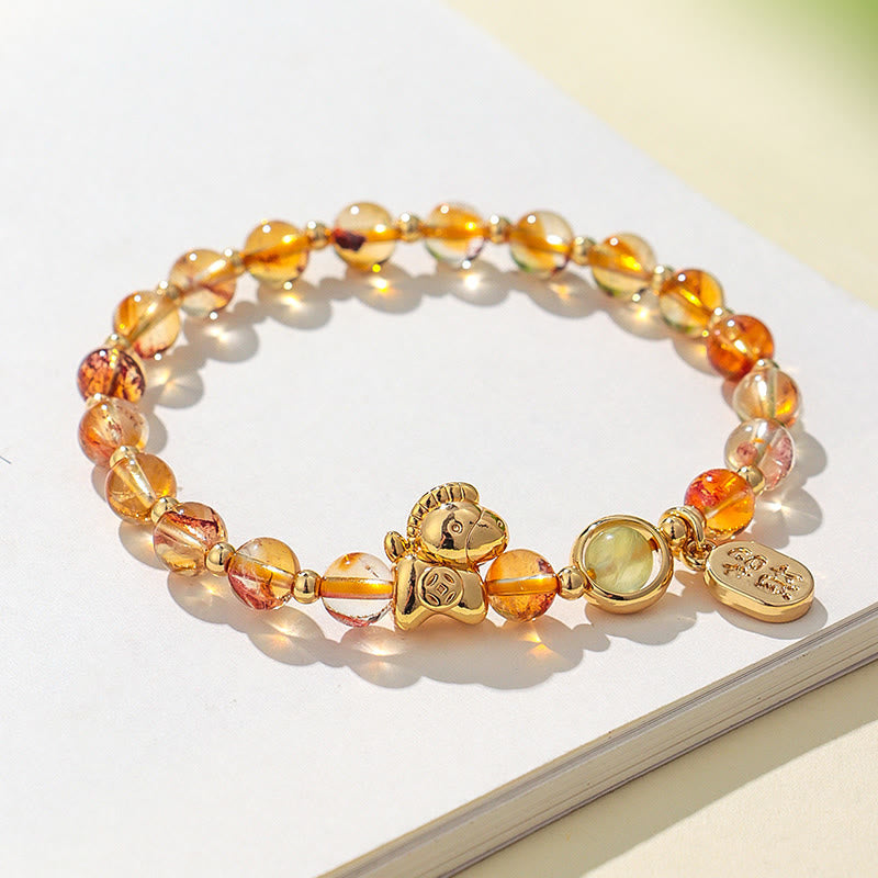 Zodiac Horse Red String Bracelet with Strawberry Quartz Citrine and Agate