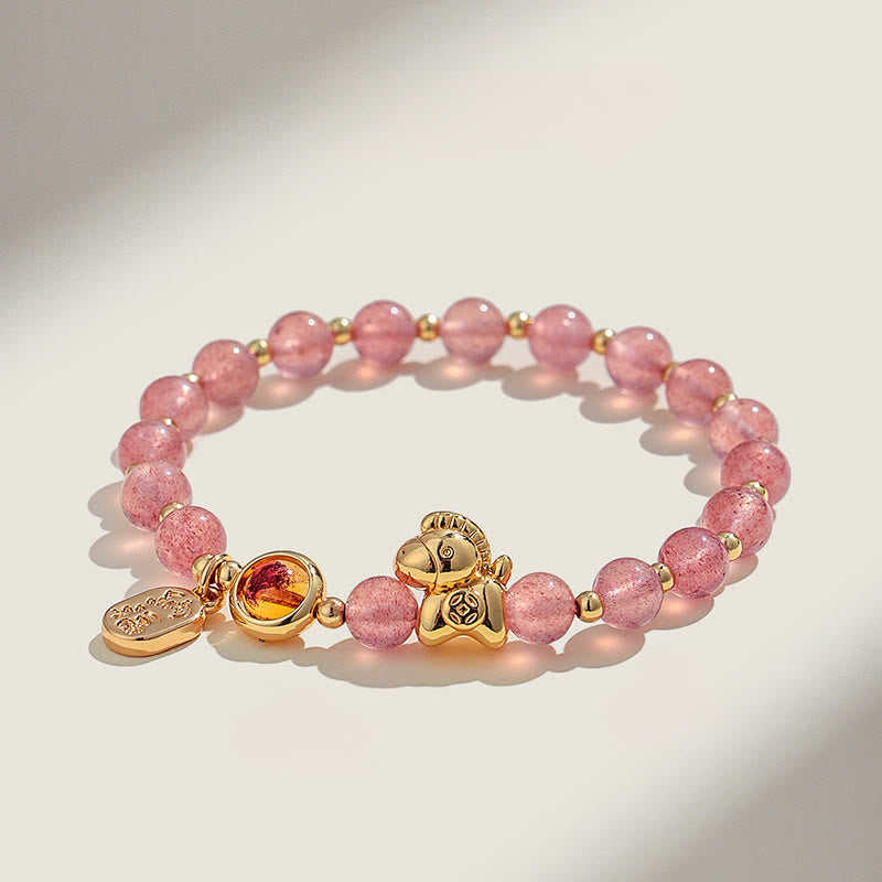 Zodiac Horse Red String Bracelet with Strawberry Quartz Citrine and Agate