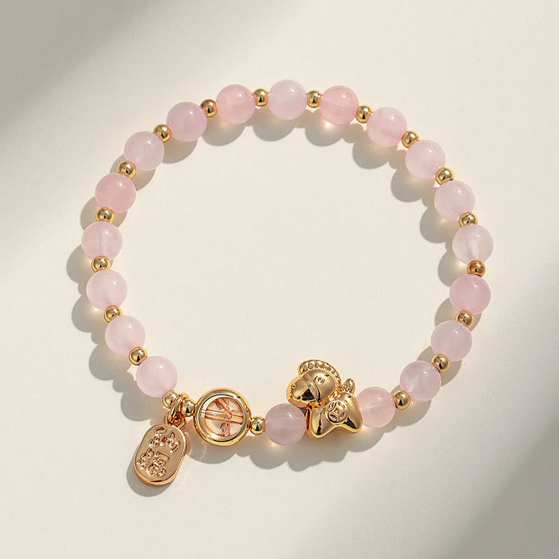 Zodiac Horse Red String Bracelet with Strawberry Quartz Citrine and Agate