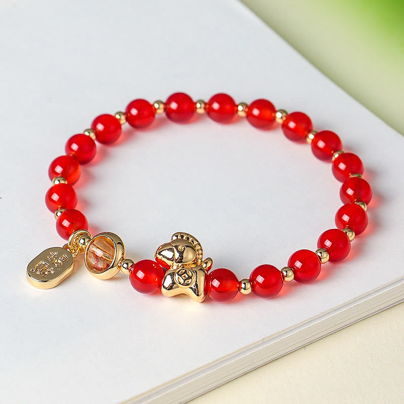 Zodiac Horse Red String Bracelet with Strawberry Quartz Citrine and Agate