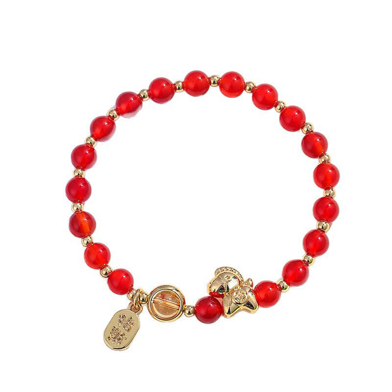 Zodiac Horse Red String Bracelet with Strawberry Quartz Citrine and Agate