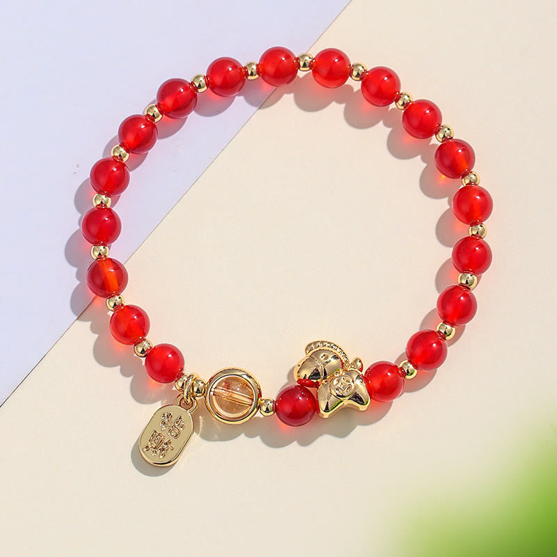 Zodiac Horse Red String Bracelet with Strawberry Quartz Citrine and Agate
