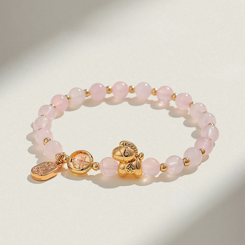 Zodiac Horse Red String Bracelet with Strawberry Quartz Citrine and Agate