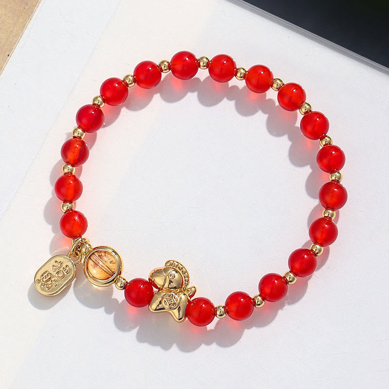 Zodiac Horse Red String Bracelet with Strawberry Quartz Citrine and Agate