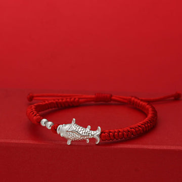 Adjustable 999 Sterling Silver Koi Fish Red String Bead Bracelet