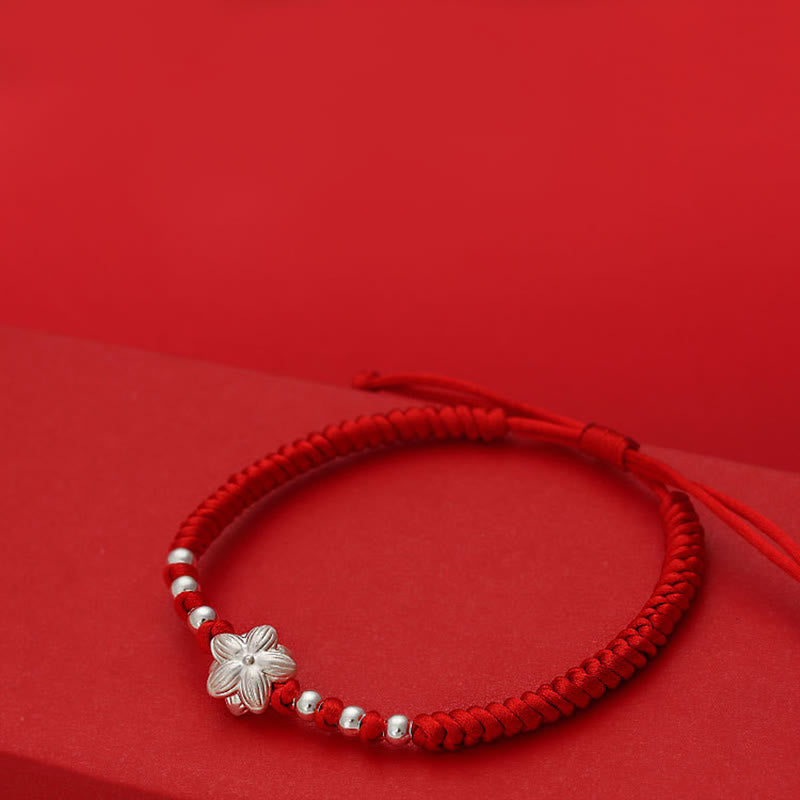 Handmade 999 Sterling Silver Lotus Charm Red String Bracelet