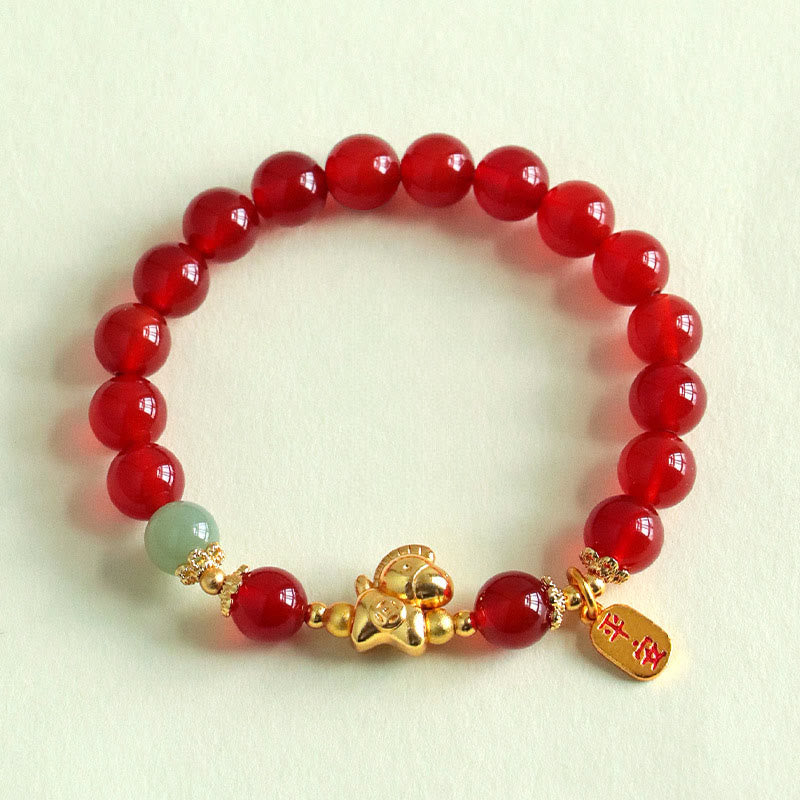 Year Of The Horse Hetian Jade Black Obsidian Red Agate Strength Bracelet