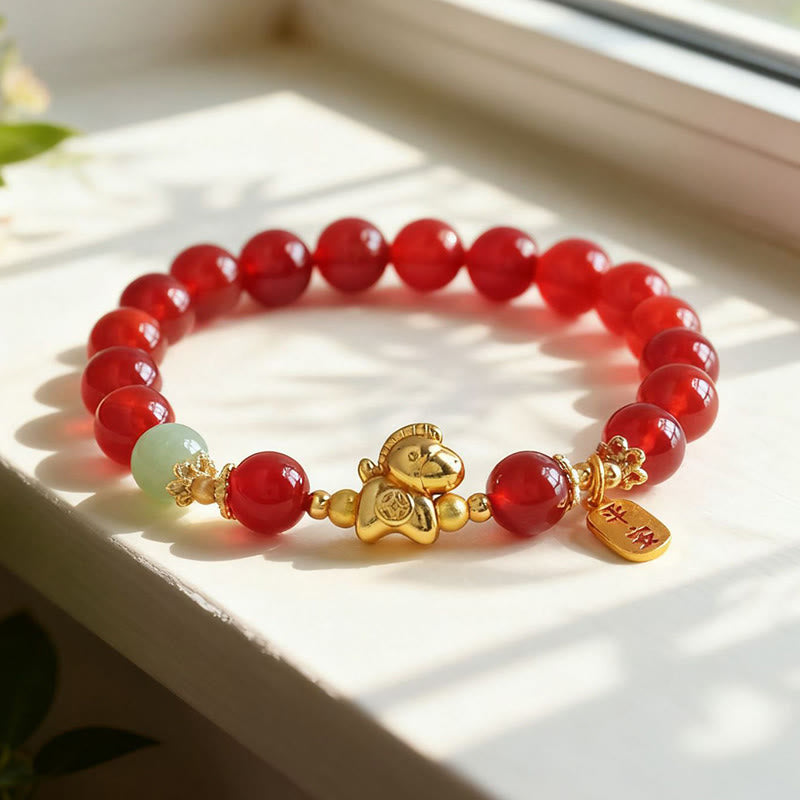 Year Of The Horse Hetian Jade Black Obsidian Red Agate Strength Bracelet