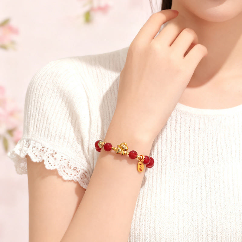 Year Of The Horse Hetian Jade Black Obsidian Red Agate Strength Bracelet