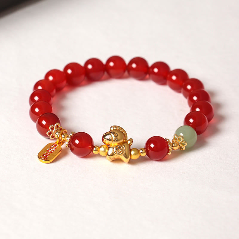 Year Of The Horse Hetian Jade Black Obsidian Red Agate Strength Bracelet